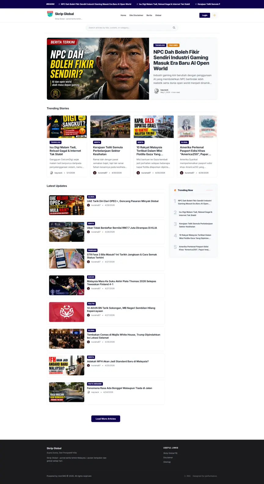 VonCMS TechPress public site preview